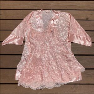 80’s Vintage Pink Satin Victoria’s Secret Gold Label Slip & Robe Set
